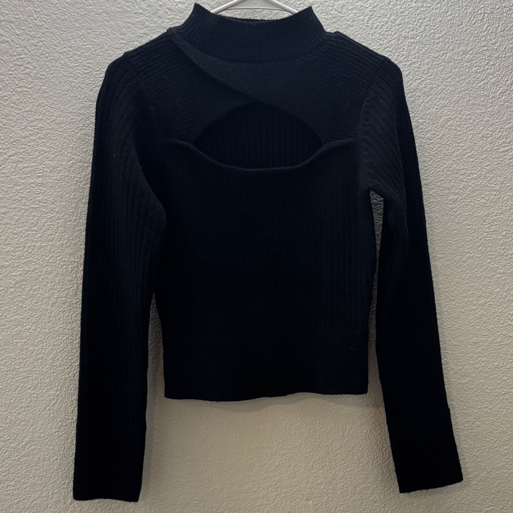 Black Ribbed Cutout Women Top